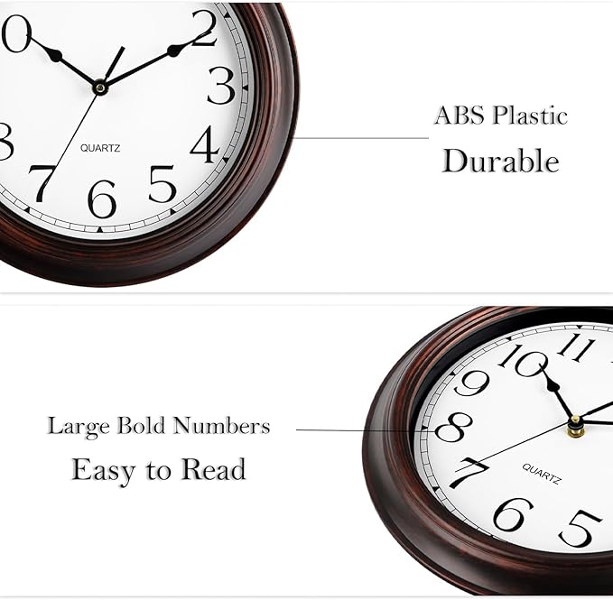 Wall Clocks Battery Operated Silent Non-Ticking Wall Clock 8.5 Inch Small Vintage Retro Rustic Style Decorative for Kitchen Living Room Home Office (Bronze)-Ruum Studio Home