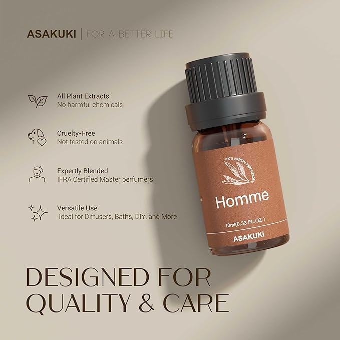 ASAKUKI Essential Oils Set – 6×10ml Cologne-Inspired Unisex Fragrance Oils for Diffusers – Elegant, Clean, and Confident Scents Loved by Women and Men-Ruum Studio Home