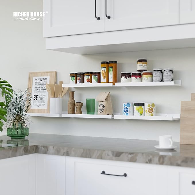 RICHER HOUSE 5 Set White Floating Shelves, Wall Mounted Shelves for Wall Decor, Modern Picture Ledge Shelf with Lip for Wall Storage Nursery, Bedroom, Living Room, Bathroom - White-Ruum Studio Home