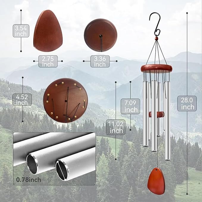 28" Wind Chime for Mothers Day, Decorative Wind Chimes for Outside, Memorial Windchimes Remembrance Gift for Women Mom Grandma, Metal Wind Chimes Outdoor Decor for Garden Patio Zen(Silver)-Ruum Studio Home
