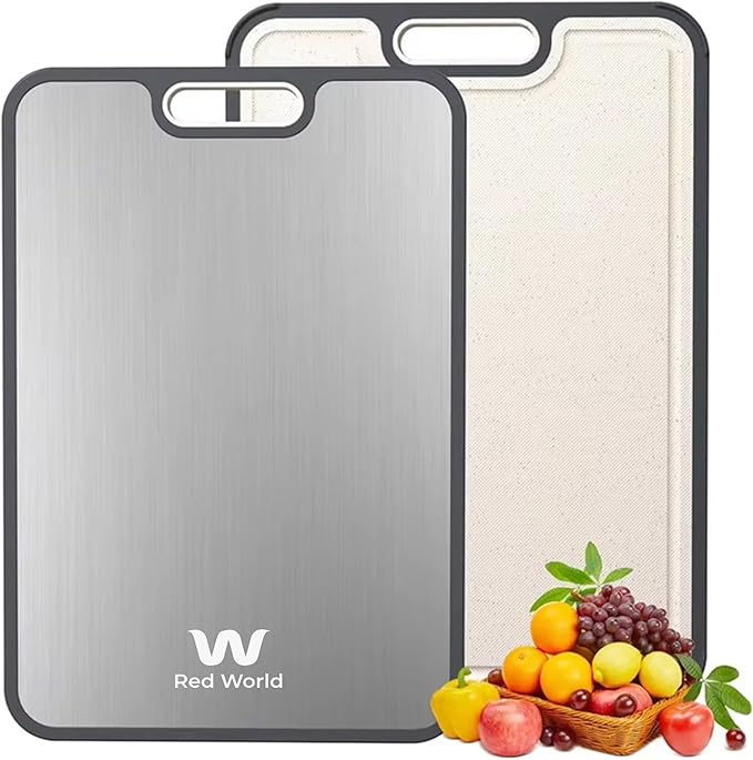 Titanium Cutting Board for Kitchen – Large Double-Sided Food Grade Boards, 16”×11” Pure Titanium & Wheat Straw, Dishwasher Safe, Easy to Clean for Meat, Vegetables & Fruits-Ruum Studio Home