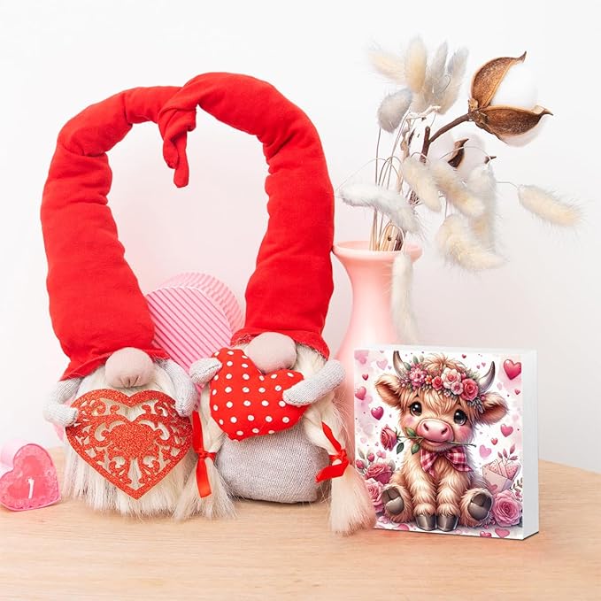Valentines Day Decor Valentines Day Decorations Valentines Day Office Decor Valentines Day Table Decor Pink Valentines Day Decorations Highland Cow Gifts for Boyfriend Girlfriend, Wooden Decor Sign-Ruum Studio Home