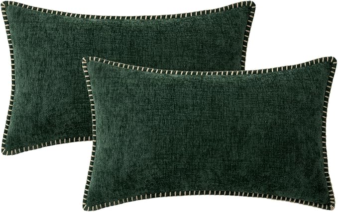 MIULEE Pack of 2 Christmas Pillow Covers 12x20 Inch Dark Green Farmhouse Decorative Throw Pillow Covers with Stitched Edge Soft Chenille Solid Dyed Couch Pillow Covers for Sofa Bed Living Room-Ruum Studio Home