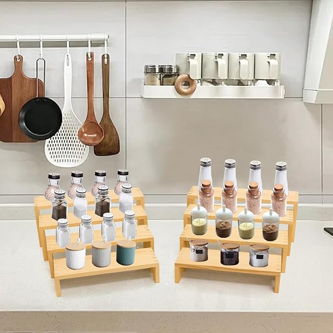 Large Display Wood Risers Wooden Stand 8 Tier Wood Racks Decorative Rectangular, 2 Set 8 Pieces Cupcake Stands Cologne Perfume Organizer Dessert Showcase Items(nature)-Ruum Studio Home