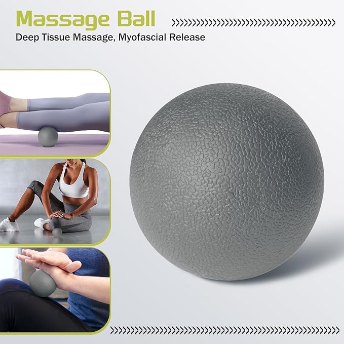 5-in-1 Foam Roller Set, Massage Roller Stick, Massage Ball, Resistance Band for Deep Muscle Massage, Trigger Point Release, Pilates, Yoga (Grey)-Ruum Studio Home