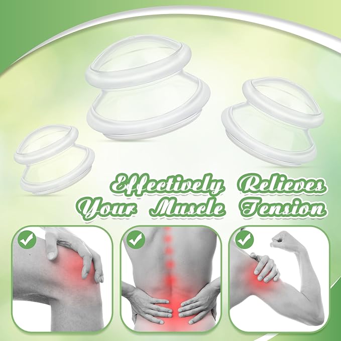 TrelaCo 6 Pcs Cupping Kit for Massage Therapy 3 Sizes Silicone Cupping Set Chinese Massage Therapy for Studio Household Cellulite Joint Pain Muscle Pain(Clear)-Ruum Studio Home