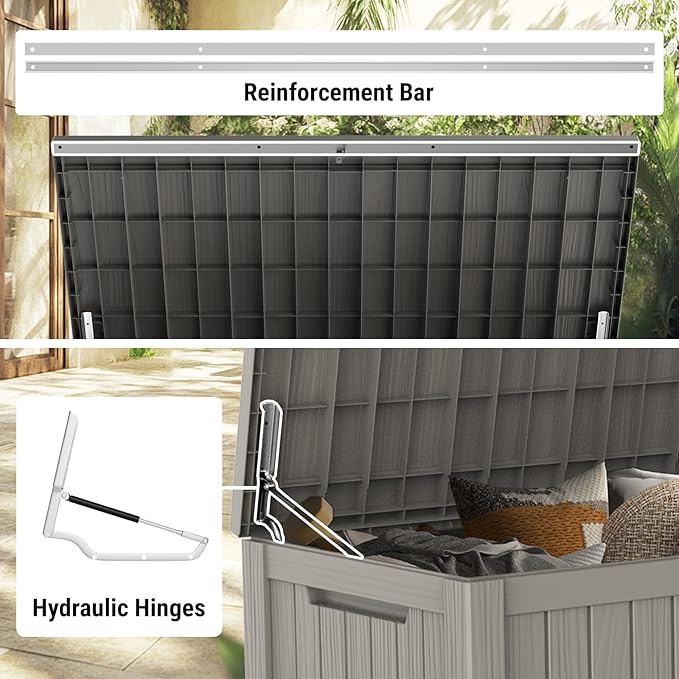 Mars Villa 180 Gallon Outdoor Storage Box Waterproof, Extra Large Resin Deck Box, Outside Storage Bin for Patio Furniture Cushions, Pool Supplies, Sports Gear, UV Resistant and Weatherproof, Greige-Ruum Studio Home