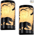 Black Wall Sconces Set of Two,Bear Metal Yellow Parchment Rustic Wall Sconces,Farmhouse Hallway Wall Light Fixtures,Industrial Wall Mount Lamp,Indoor Wall Lamps for Living Room,Bedroom,Porch-Ruum Studio Home