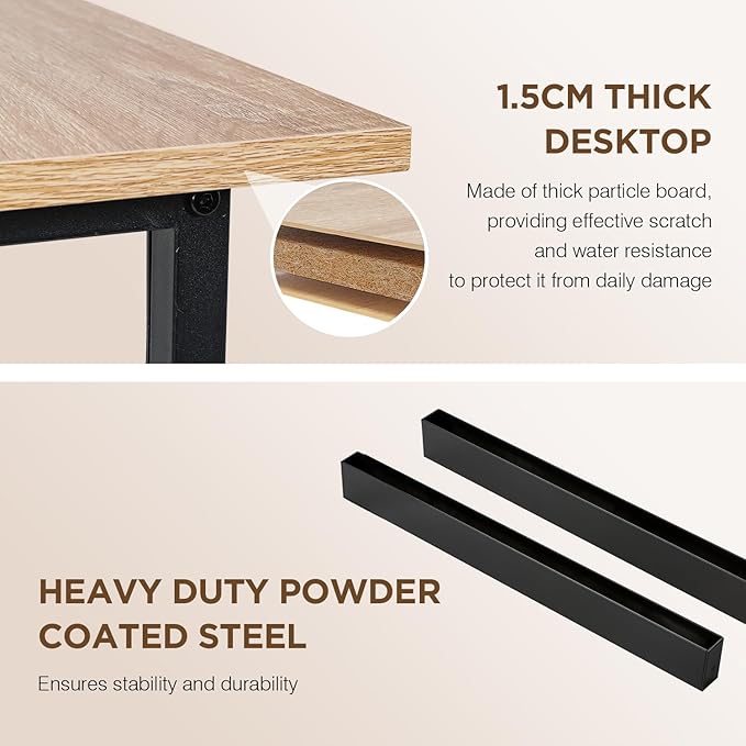 PayLessHere | 47 Inch Computer Desk | Nature | Office Desk with Metal Frame, Adjustable Feet | Water-Resistant, Scratchproof Surface | Sturdy Writing Table for Home Office or Study | Pack of 1-Ruum Studio Home