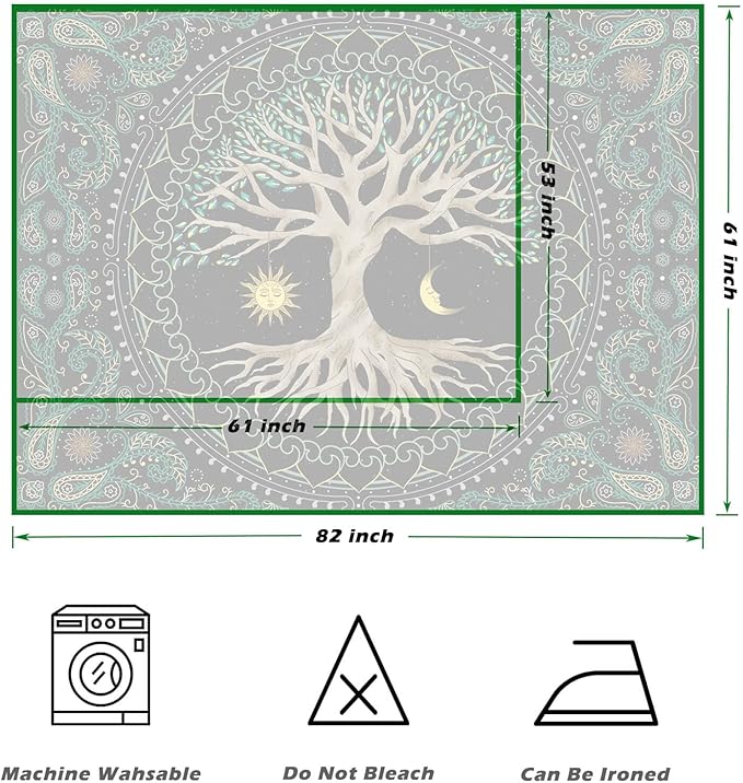 FORATER Tree of Life Wall Hanging - Aesthetic Sun and Moon Tapestry with Vintage Paisley Flowers (53 x 61 inches, Multicolor) for Bedroom, Living Room, Dorm-Ruum Studio Home