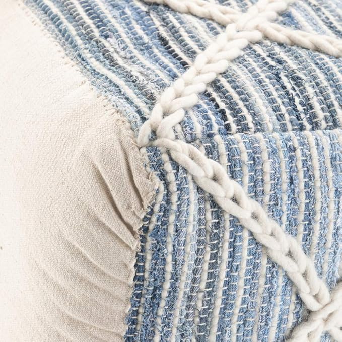 SIMPLIHOME Cowan Boho Square Pouf in Blue, Natural Handloom Woven for the Living Room, Bedroom and Kids Room-Ruum Studio Home