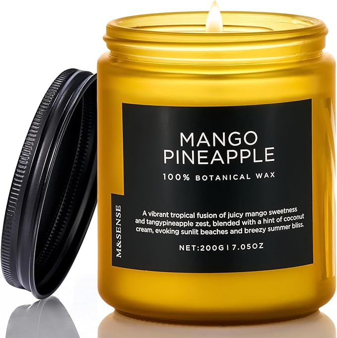 M&SENSE Mango Pineapple Tropical Scented Candle, 7.05oz Non Toxic Natural Soy Wax 50 Hours Long Lasting Burn Fruit Scent Summer Gifts for Housewarming, 2 Wick Aromatherapy Candle for Women Men-Ruum Studio Home