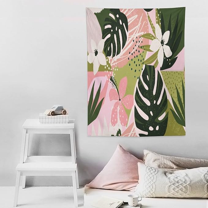 ICMOLYYENLO Tropical Green Plant Tapestry, Green Palm Leaves Natural Landscape Print Wall Tapestry for Bedroom Living Room Dormitory 60x60 Inch-Ruum Studio Home