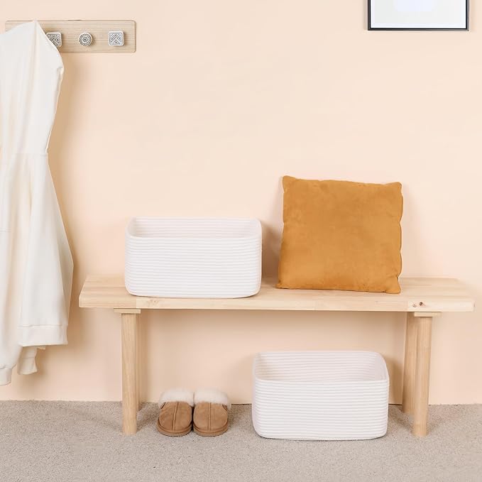Large Storage Baskets for Organizing, Closet Shelf Baskets for Clothes Blanket Towels, Baby Nursery, Toy Bins Box, Woven Rope Baskets, 17 x 13 x 7.5”, 4 Packs Off White-Ruum Studio Home