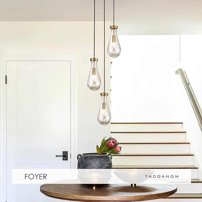 3-Light Raindrop Pendant Light Fixtures, Brass Glass Pendant Lighting, Teardrops Modern Hanging Light for Entryway Foyer Kitchen Island Dining Living Room Hallway-Ruum Studio Home