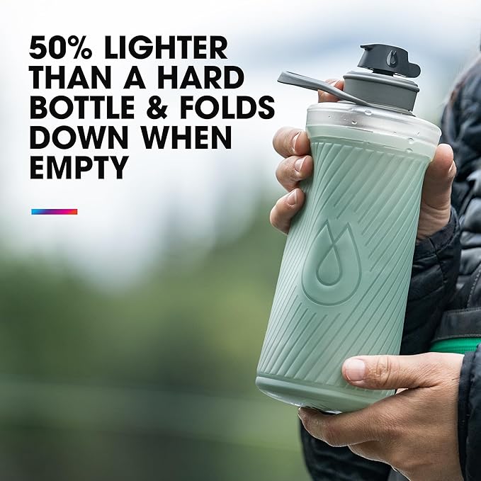 Hydrapak Flux - Collapsible Backpacking Water Bottle (1.5 Liter) - BPA Free, Ultra Light, Spill-Proof Twist Cap - Mammoth Grey