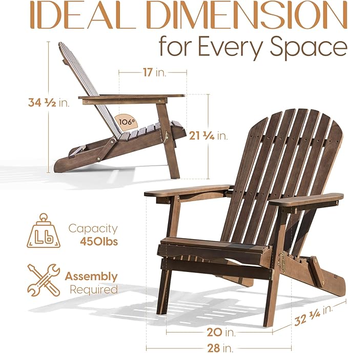 IDZO Outdoor Adirondack Chair Set of 2, Pre-Assembled Backrest, Patio Furniture Set, Outdoor Furniture for Garden, Porch, Deck, Firepit-Ruum Studio Home