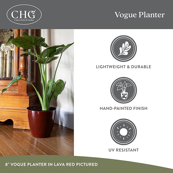 Classic Home and Garden Vogue Planter Pots w/Pottery Quality Finish - Modern Indoor & Outdoor Flower Pots - UV-Resistant Porch Planters - Decorative Pot for Flowers & Herbs (8” Willow Green)-Ruum Studio Home