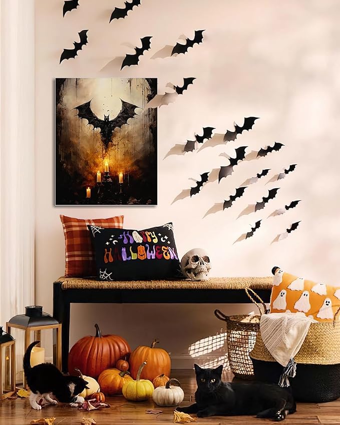 AbcCustomize Halloween Canvas Wall Art - Vintage Moody Bat Poster, Gothic Dark Academia Wall Decor, Spooky Halloween Decor for Farmhouse & Cottage, Fall Decorations Indoor for Living Room & Bedroom-Ruum Studio Home