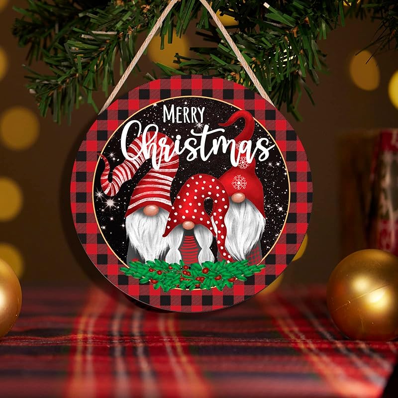 Christmas Gnome Wooden Hanging Sign Door Decoration,Merry Christmas Welcome Sign Front Door with Three Dwarfs for Christmas Home Window Wall Farmhouse Indoor Outdoor-Ruum Studio Home