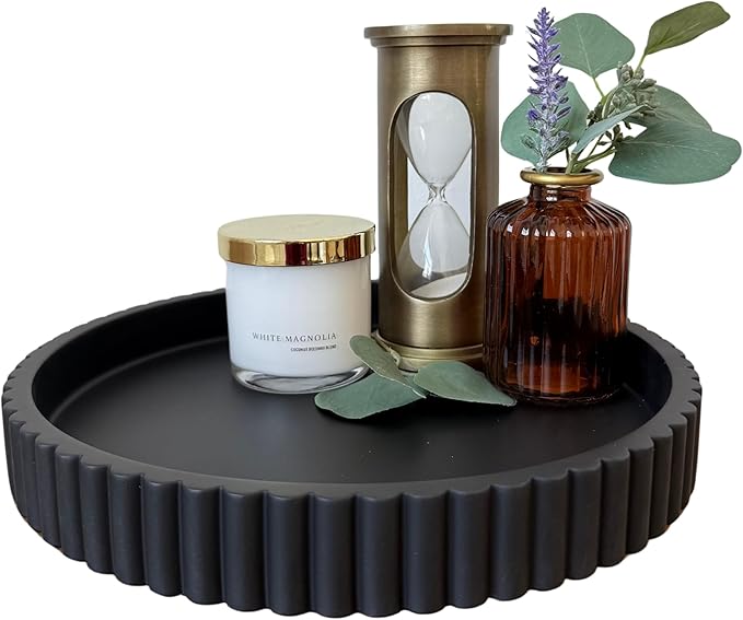 OAKOA Concrete Black Tray for Coffee Table - Round Black Decorative Tray for Table Decor - Bandejas Decorativas para La Sala - Coffee Table Centerpiece-Ruum Studio Home