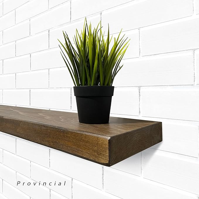 URBANDI, Rustic Floating Shelves, Set of 2, Hidden Bracket, Solid Wood, Heavy Duty, Wall Mounted Shelves, (Provincial, 60Wx10D)-Ruum Studio Home