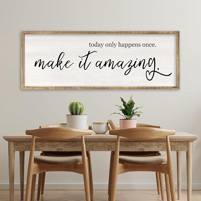 RLWangChao Today Only Happens Once Make It Amazing Wall Art Decor 40x15 Inch Large Inspirational Quote Sign Rustic Living Room Vintage Wood Frame Office Motivational Home Wall Hanging (Wood)-Ruum Studio Home