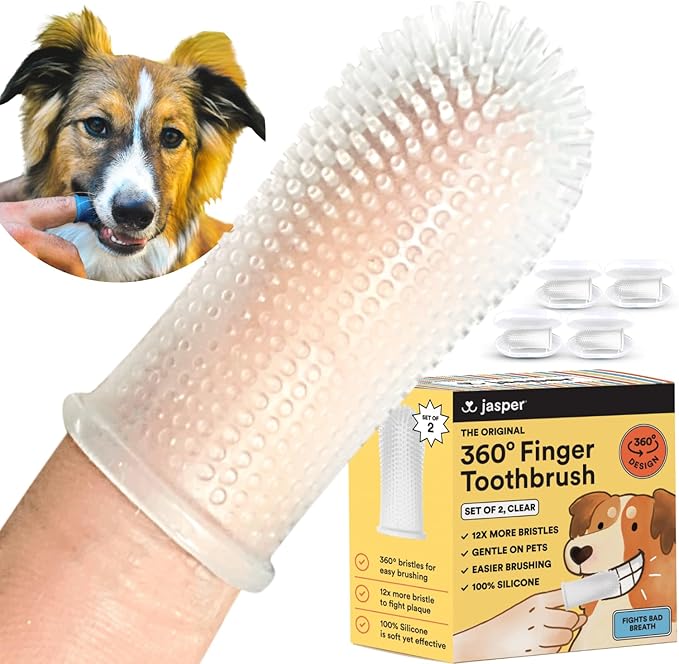 Jasper Dog Toothbrush, 360 Dog Tooth Brushing Kit, Finger Toothbrush, Cat Tooth Brush, Teeth Cleaning, Pet Tooth Brush for Small & Large Pets, Pet Toothpaste Not Included, 4-Pack Clear-Ruum Studio Home