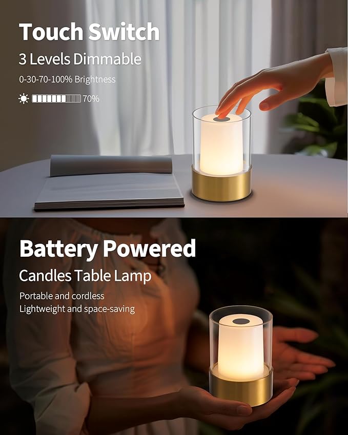 LED 4" Small LED Battery Operated Lamp Set of 2, Cordless Rechargeable Table Lamp, Mini Night Light, Waterproof Outdoor Desk Lamp for Bathroom Bar Dining Room Nursery Baby Coffee Shop (Bronze)-Ruum Studio Home