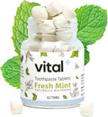 Vital Toothpaste Tabs with 7% Nano-Hydroxyapatite | Naturally Whitens + Remineralizes Teeth | Fluoride & Plastic Free | Combats Sensitivity | Travel & Eco Friendly | Fresh Mint | 62 Tablets (1 Month)-Ruum Studio Home
