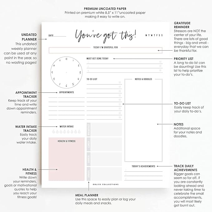 Boost Productivity with Undated Daily Planner - 50 Tear-Off Sheets - Goal Setting, Tasks & Notes - Organization & To-Do List (8.5 x 11)-Ruum Studio Home