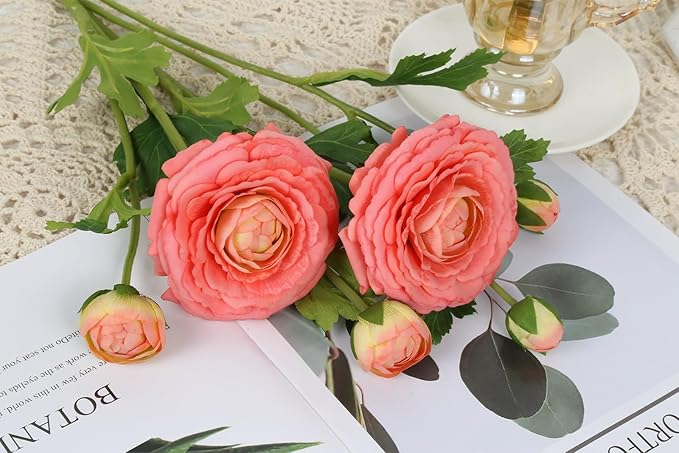 IPOPU 4PCS Real Touch Ranunculus Artificial Flowers Faux Ranunculus Flowers for Vases Real Look Silk Peonies Fake Peony Flowers for Home Indoor Wedding Centerpieces for Table Decorations (Orange)-Ruum Studio Home