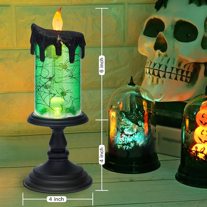 Halloween Snow Globe Candles Lighted Lamp, Lighted Flameless Candles with Water Glitter Swirls and Spooky Moving,Battery Operated-Ruum Studio Home