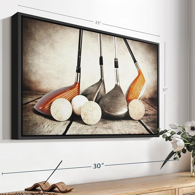 Elephant Stock Golf Sets Wall Art - Horizontal Framed Canvas - 1-Piece Mancave Wall Decor - Photography Sports Canvas Print - Yellow and Brown Decor for Wall - 25" X 17"-Ruum Studio Home