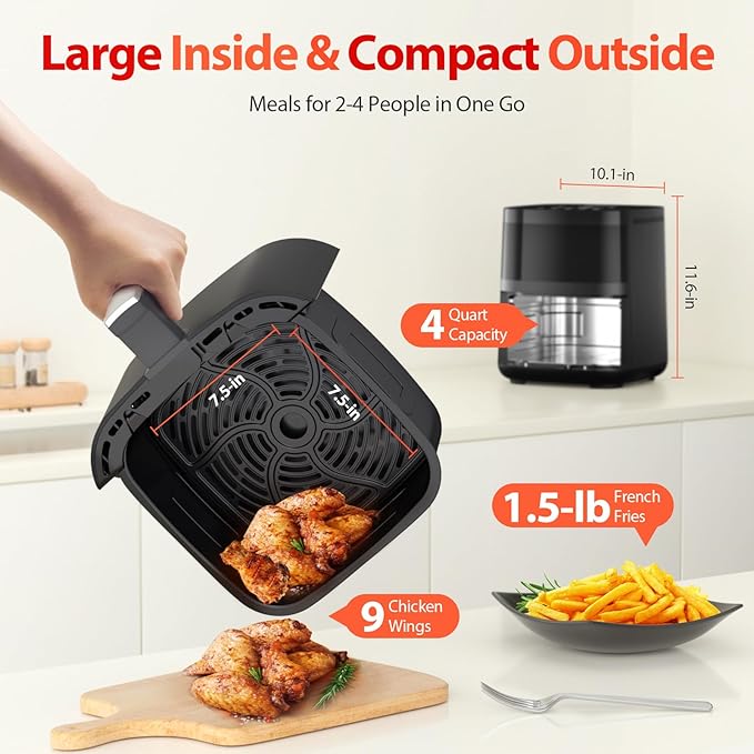 Air Fryer, Beelicious 8-in-1 Smart Compact 4QT Air Fryers, with Viewing Window, Shake Reminder, 450°F Digital Airfryer with Flavor-Lock Tech, Dishwasher-Safe & Nonstick, Fit for 1-3 People, Black-Ruum Studio Home