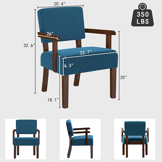 Accent Chair with Wood Frame, Arm Chairs Oversize with Soft Seat and Armrests for Living, Dining, Bed, Reading, and Waiting Rooms-Ruum Studio Home
