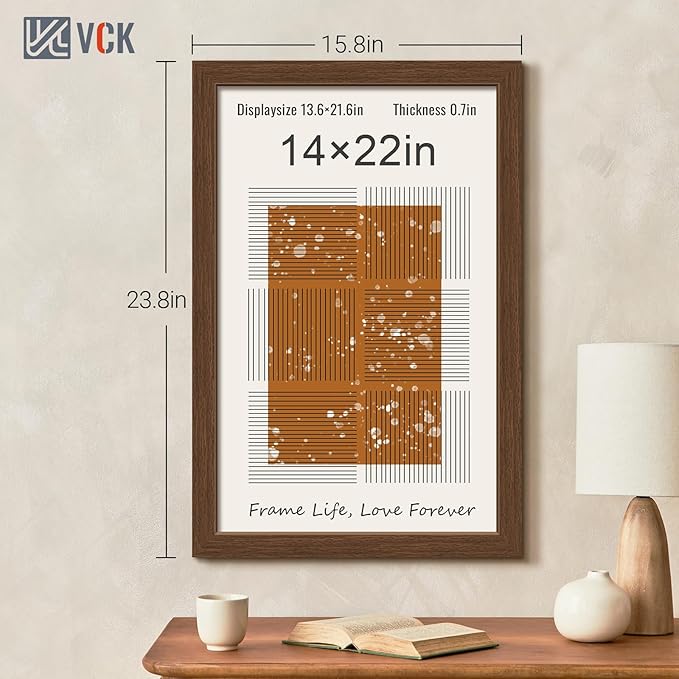 VCK 14x22 Frame Set of 3 - Brown, Wood Picture Frame with Exclusive Wood Grain, Wall Gallery Frame-Ruum Studio Home
