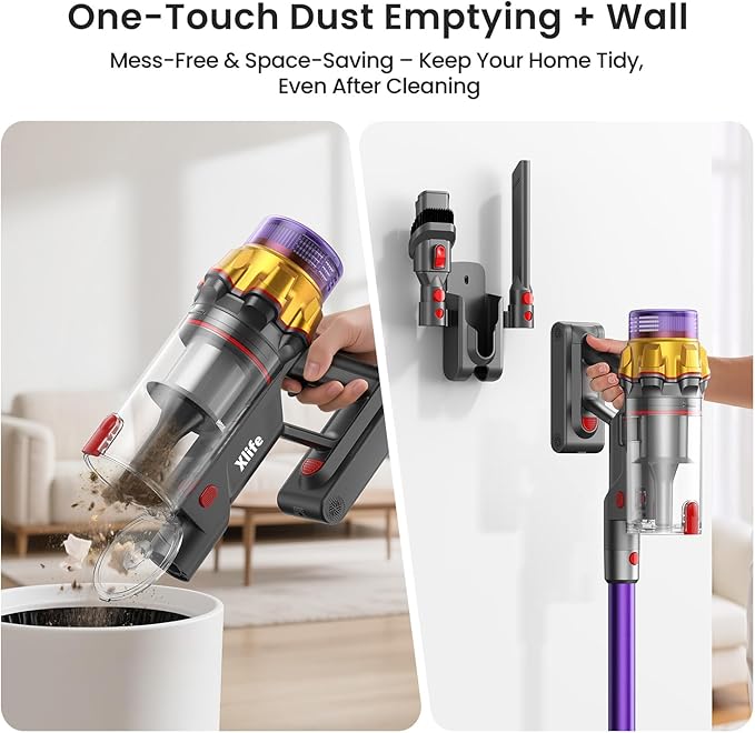 Xlife 550W Cordless Vacuum Cleaner 48KPa Powerful Suction, Long Runtime, Green Light Dust Detection, Adjustable Stick, Tangle-Free Brush for Pet Hair/Carpet/Hardwood Floors-P12-Ruum Studio Home