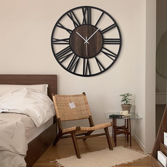 LEIKE 30" Oversized Large Wall Clocks,Silent,Non Ticking,Battery Operated Modern Round Big Wood Decorative Metal Wall Clock for Living Room, Bedroom,Kitchen,Farmhouse,Office Decor - Black,30 Inch-Ruum Studio Home