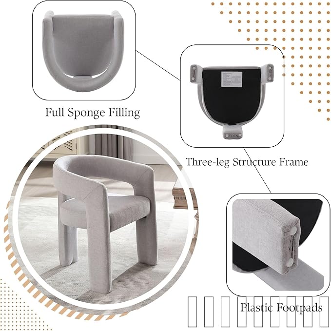 Grey Chenille Dining Chairs Set of 2, Modern Barrel Dining Room Chairs Upholstered Faux Fur Accent Chair with Arms and Round Back for Living Room Kitchen Armchair No Assembly Needed-Ruum Studio Home