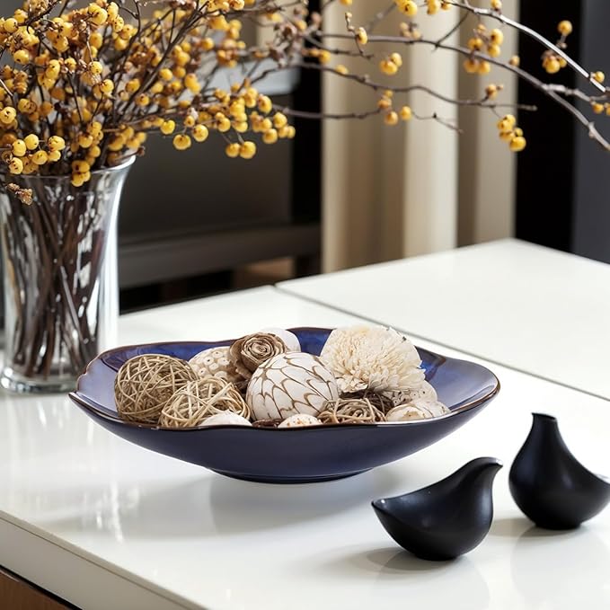 Blue Ceramic Decorative Bowl –10.4" Small Trinket Dish, Fruit Bowl, Candy Dish, Key Bowl for Entryway Table, Jewelry & Ring Dish, Porcelain Catchall Dish for Kitchen, Bedside, Living Room Home Decor-Ruum Studio Home