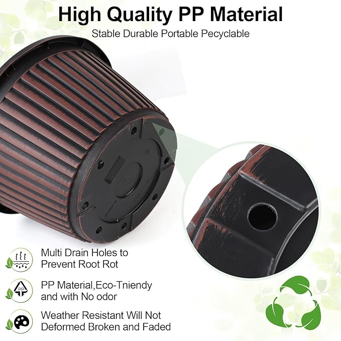 10 Inch Planter-Pots-for-Plants-Indoor-Outdoor, 4 Pack Plastic Flower Pots with Saucer & Drainage Holes, Modern Decorative Resin Garden Pots-Ruum Studio Home