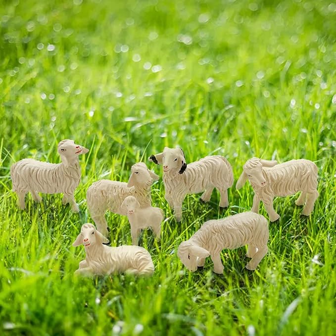 Miniature Garden Figurines Set of 6 Sheep Statues - Outdoor Decor Art for Fall Winter - Patio, Lawn, Yard Decoration - Housewarming Gift (Sheep)-Ruum Studio Home