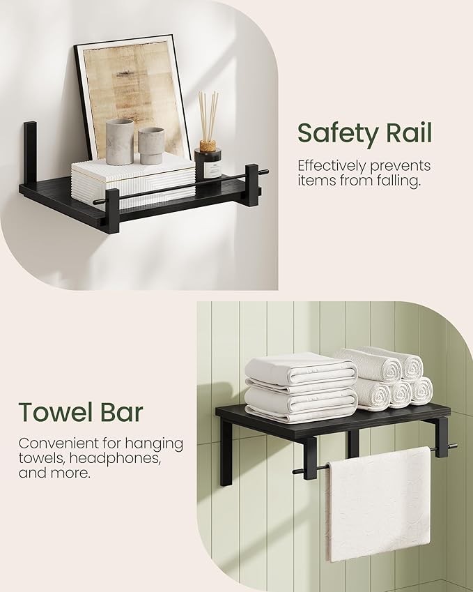 Deep Floating Shelves for Wall, 12 inch Wall Mounted Shelves Set of 2, Wide Floating Shelves for Living Room, Bedroom, Study, Bathroom, Black TBJ02P2BB-Ruum Studio Home