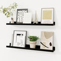 Picture Ledge Shelf, Solid Pine Wood Floating Shelves Set of 2, 24 Inches Nursery Book Shelves for Toys Storage, Kids Bookshelf Wall Mounted for Living Room Bedroom Decor Books Photo Frames, Black-Ruum Studio Home