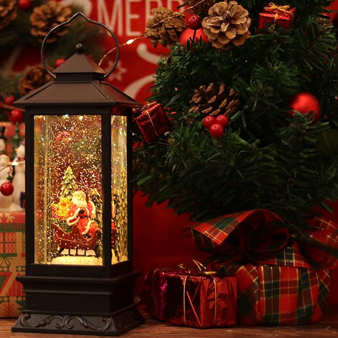 Eldnacele Singing Battery Operated & Plug-in Musical Lighted Christmas Snow Spinning Water Glittering Snow Globe Lantern Home Decoration and Gift, Santa Claus-Ruum Studio Home
