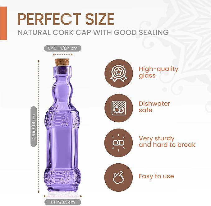Small Mini Purple Vintage Glass Bottles with Corks, Mini Vases, Decorative Glass Bottle, Potion Bottles, Assorted Design Set of 12 pcs, 4.6 Inch Tall (11.43cm), 1.4 Inch Wide (3.56cm)-Ruum Studio Home