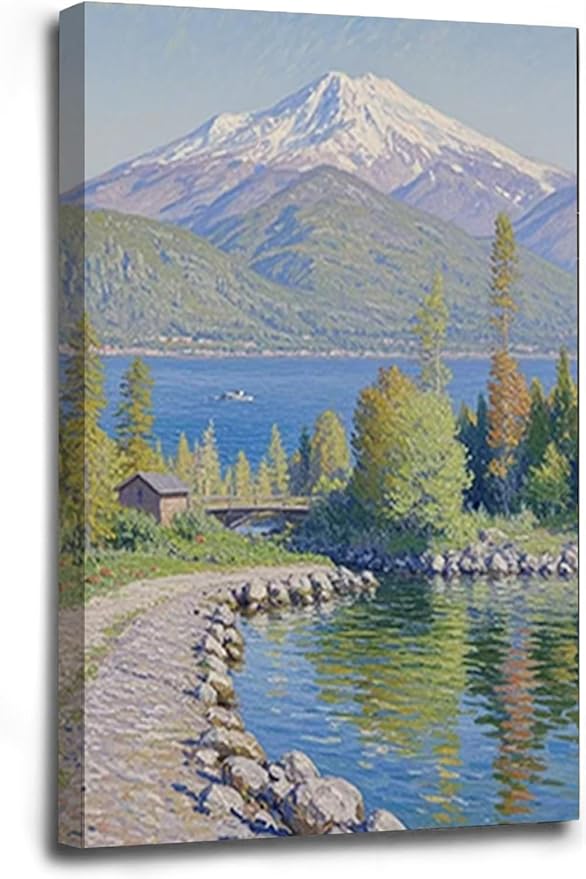 Color harmony mountain scenery blue sky lake wall painting suitable for living room natural scenery painting suitable for bedroom home decoration-Ruum Studio Home