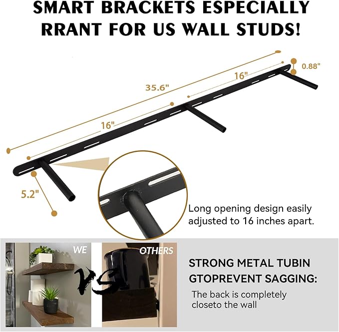 BGMG Wood Floating Shelves 48 inch, Wide Rustic Wooden Wall Shelves for Bathroom Living Room Bedroom Kitchen Farmhouse Set of 2-48x 6.7 x1.25 inch- Black-Ruum Studio Home