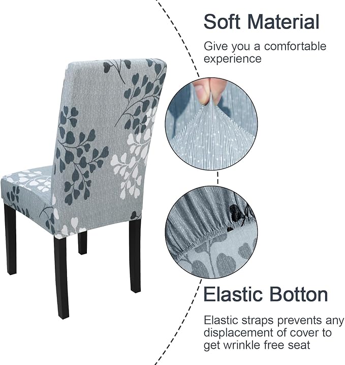 JQinHome Pattern Chair Covers for Dining Room Set of 4, High Stretch Removable Washable Parsons Chair Slipcover for Home Party Hotel Wedding Ceremony (Flower,4PCS)-Ruum Studio Home